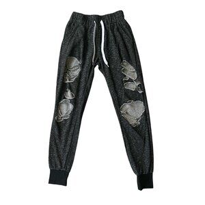 Roma Concept women's black heather stretchy ripped sweatpants joggers casual M